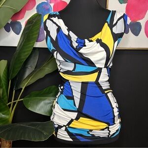 Colorful Abstract Print Cowl Neck Top